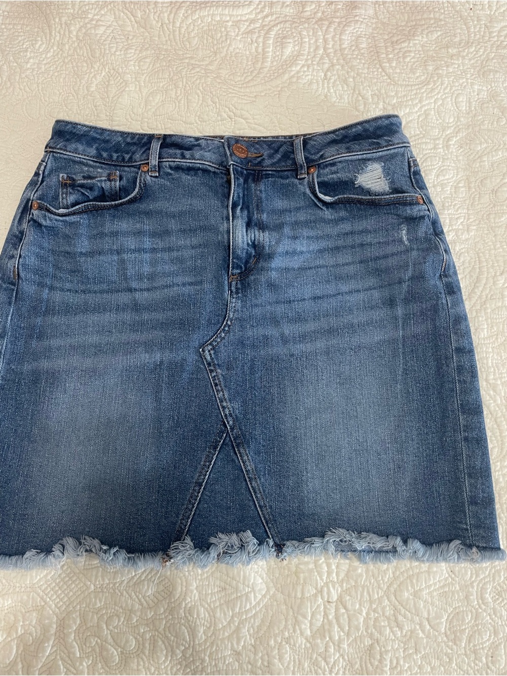 LOFT Distressed Blue Denim Mini Skirt-Size 8